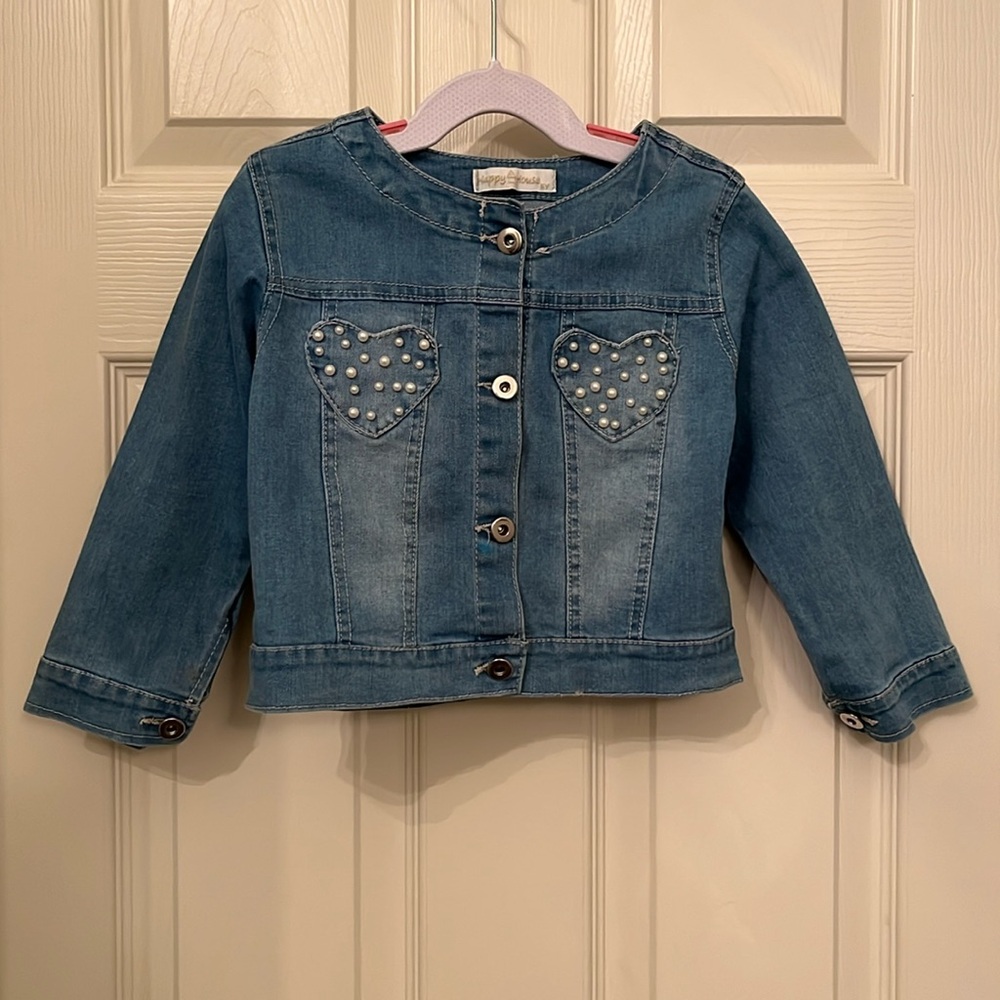 Happy House Girl’s Denim Jacket Pearl Accents Youth Sz‎ 5